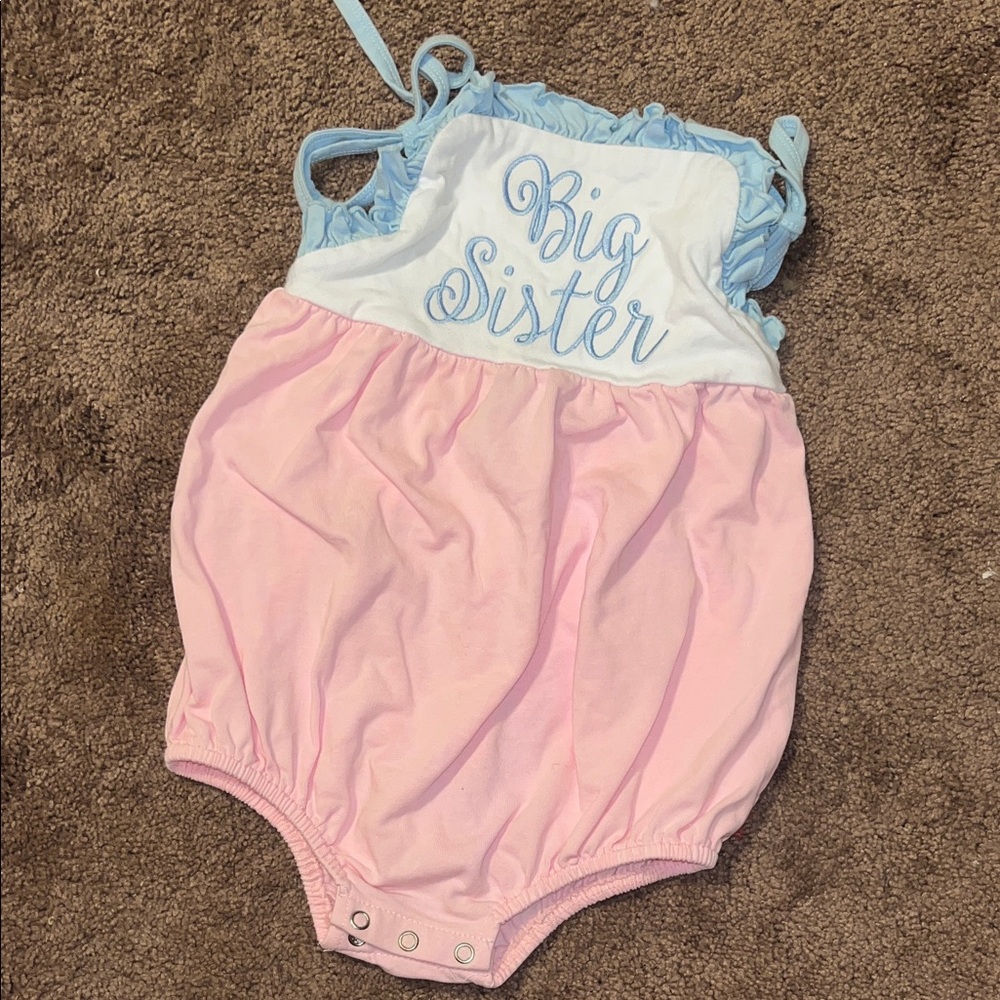Big Sister Pink & Light Blue Baby One-Piece Romper